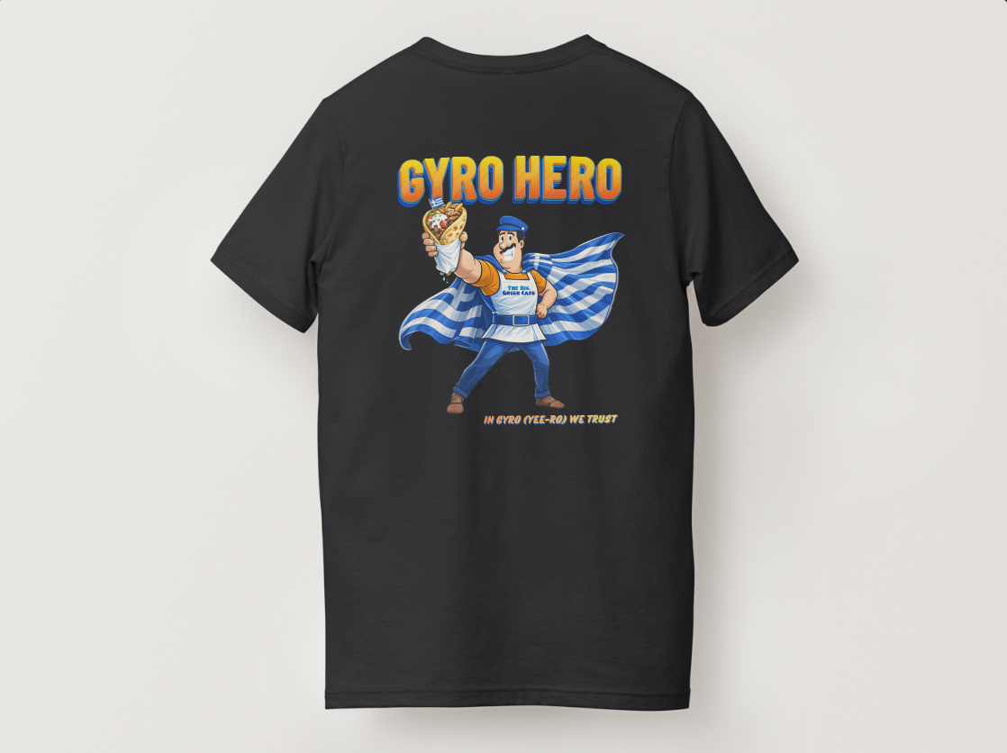 Gyro Hero T-Shirt — Greek Gyro Foodie Tee ("In Gyro We Trust”)