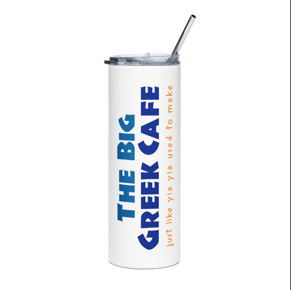 20oz Stainless Tumbler — "The Big Greek Cafe" Vertical Logo Travel Cup
